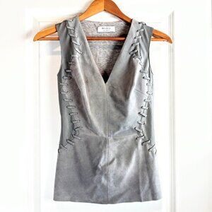 Bailey 44 Grey Leather Whipstitch Suede Sleeveless Tank Top